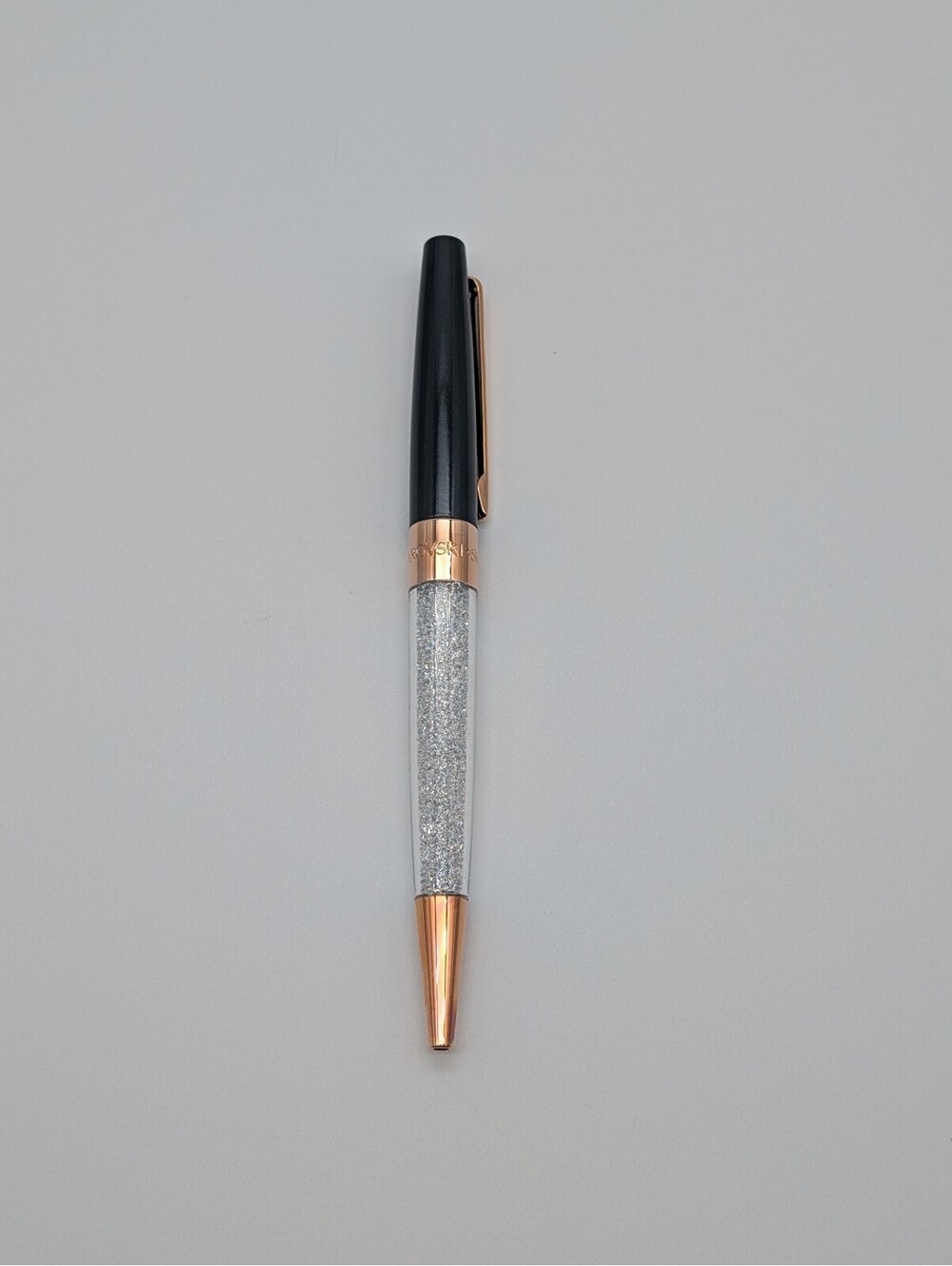 Swarovski Crystalline Ballpoint Pen - Glossy Black & Rose Gold Tone - No Box